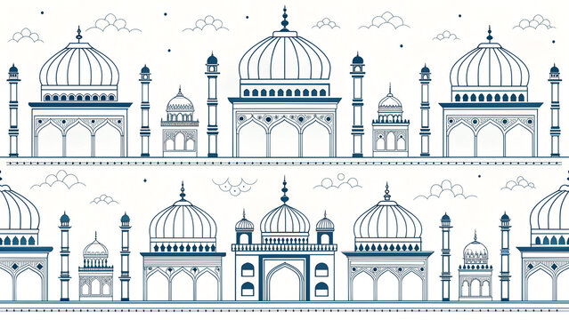 Conceptual Rajput architecture pattern background, simplified chhatri silhouettes, seamless minimal vector illustration