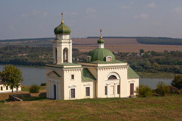 Church of Alexander Nevsky, Khotyn Fort, Orthodox church, classicism architecture, white church, black domes, religious dispute, architectural monument, territory of the fort, Khotyn, Ukraine, Cherniv