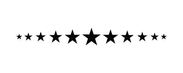 Black Star Rating Row with Graduated Size Scale Decorative Graphic Element