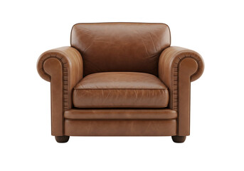 Brown leather armchair isolated on transparent background