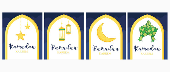 Ramadan kareem greeting card. eid mubarak greeting cartoon illustration vector. moon and star ramadan © sunny