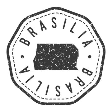 Old postage stamp style with the map of Brasilia, region of Brazil.
