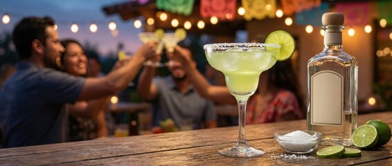 Celebratory toast with margaritas at outdoor party vibrant atmosphere evening gathering friends enjoying refreshing cocktails in a cozy setting