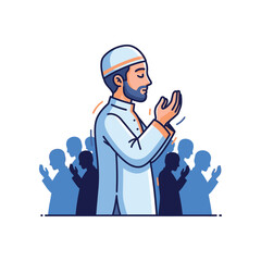 Fototapeta premium Man praying in congregation with others in the background, illustration