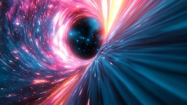 Cosmic hyperspace wormhole background warp speed glowing portal light stars nebula particles flying Perfect for scifi movie openers or fast technology intro videos