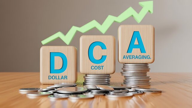 Dca investment strategy growth concept with coins and arrows
