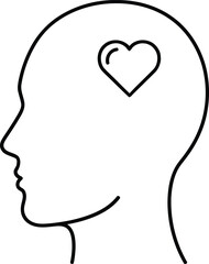 Simple line drawing of a human head with heart inside