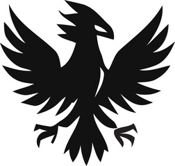 Obraz premium Winged Phoenix Silhouette – Black Symmetrical Vector Design with Spread Wings and Claws for Power and Rebirth Themes