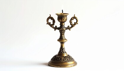 Elegant Brass Candle Holder with Intricate Filigree and Single Flame