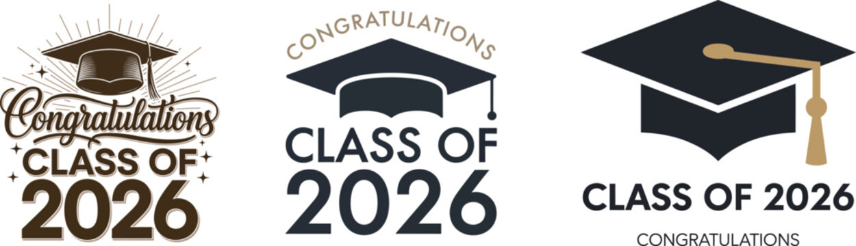 Congratulations class of 2026 graduation icons with graduation caps