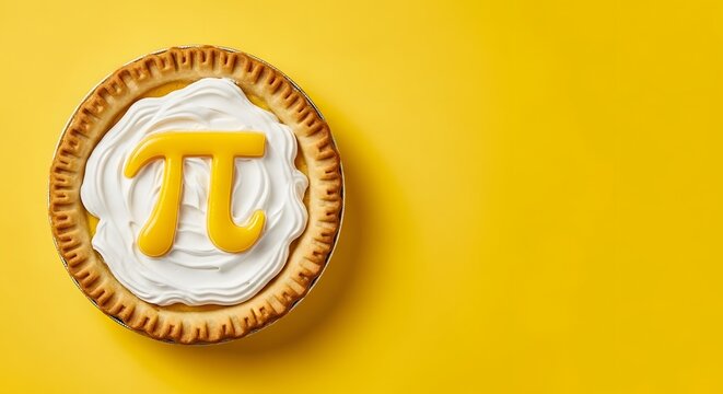 Pi day background with pie and pi symbol on yellow