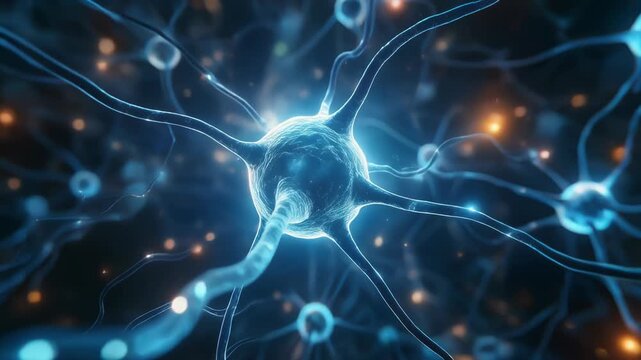 Neurons transmitting signals through a complex network of axons and dendrites in a neurological system, captured in a detailed microscopic view