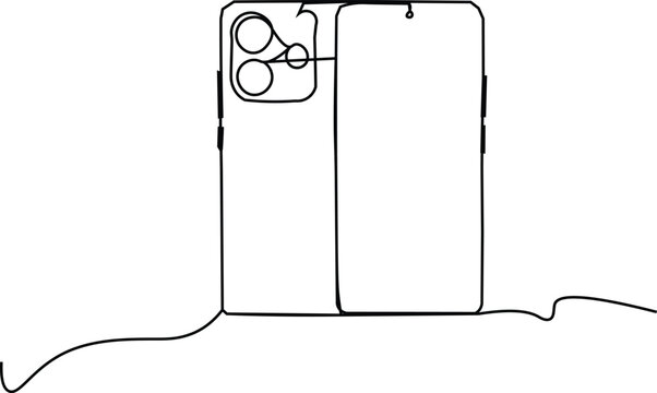 Mobile phone mockup. Iphone mockup one line illustration. Mobile technology, device, and digital communication concept graphic icon.