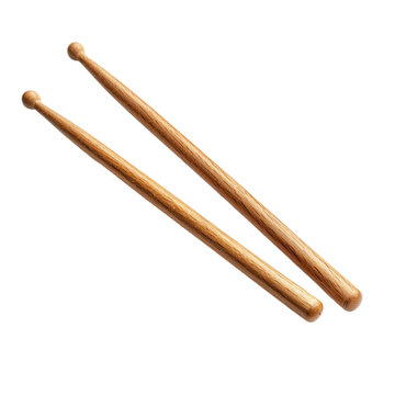 Two wooden drumsticks on a white background.