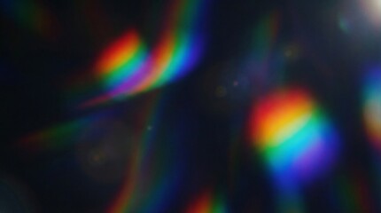 Rainbow Light Reflections on Black Background with Bokeh