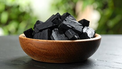 Natural Black Tourmaline Crystals in a Wooden Bowl.