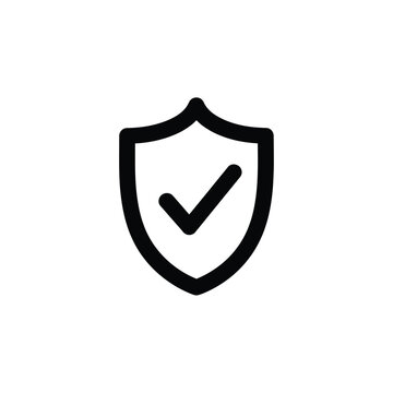 Shield with a check mark vector icon. line art graphic of a secure and protected symbol representing safety,