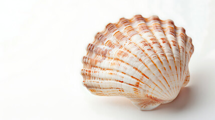 Obraz premium Detailed seashell on white background with warm light