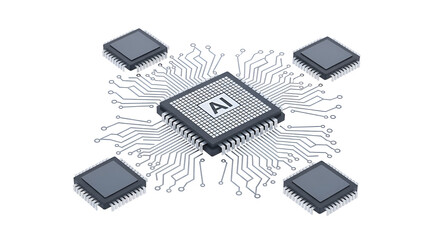 Artificial intelligence processor chip with surrounding microchips on black