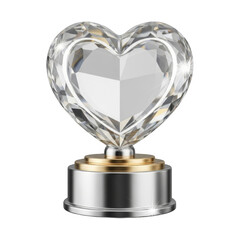 Crystal Heart Trophy with Silver Base on Transparent Background