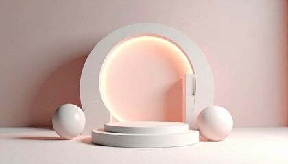 Conceptual presentation layout with geometric shapes, balanced modern studio light