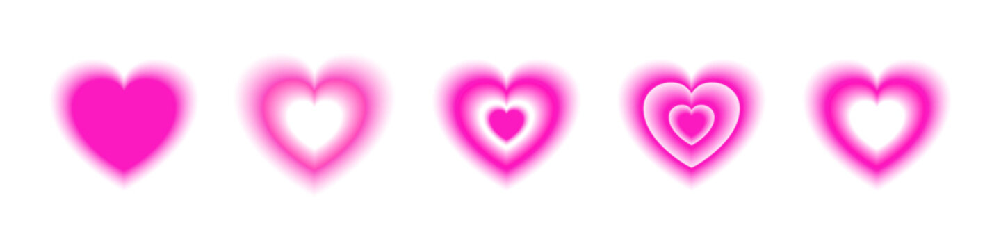 Pink gradient heart shapes, soft blur love symbols, romantic decoration