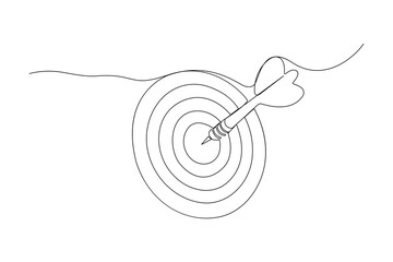 Target with arrow hitting center continuous one line drawing minimalist outline vector illustration