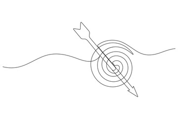Target with arrow hitting center continuous one line drawing minimalist outline vector illustration