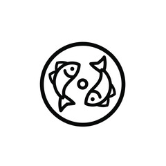 Obraz premium Pisces zodiac sign two fish swimming in circle with small dot in middle modern linear icon style vector illustration isolated on white background