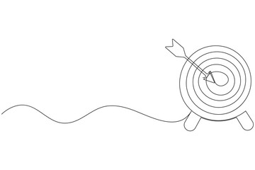 Target with arrow hitting center continuous one line drawing minimalist outline vector illustration