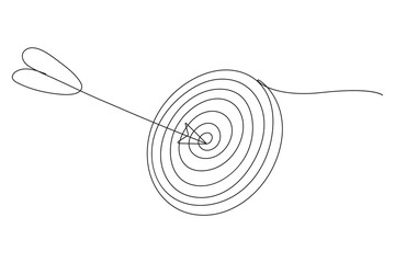 Target with arrow hitting center continuous one line drawing minimalist outline vector illustration