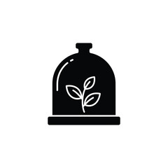 Obraz premium Plant inside terrarium icon black solid style. vector illustration of small green plant under glass dome. miniature garden symbol. isolated on white background