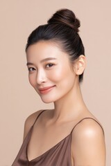 Naklejka premium Beautiful Asian Woman with Flawless Skin Posing with Elegance and Confidence