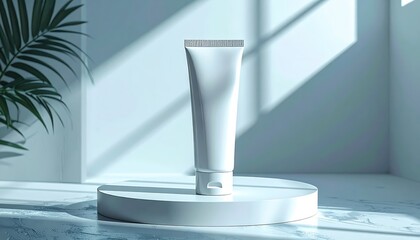 Floating matte tube mockup, cool-tone studio lighting