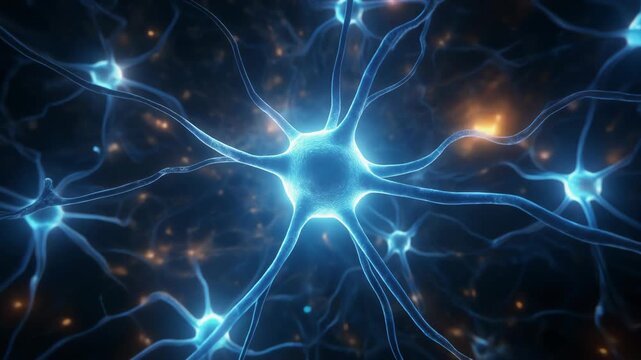Neurons firing signals in a complex network, viewed from a microscopic perspective, capturing neural activity and synaptic transmission in a digital environment