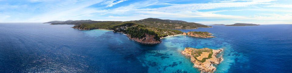 Ultra High Resolution Aerial Panorama of Kokkinokastro Beach and Red Cliffs &mdash; Wide Drone View of Island and Turquoise Bay, Alonissos Marine Park Sporades Greece