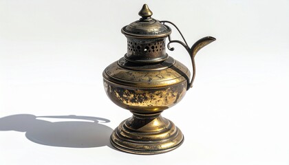 Old Brass Lantern Lamp with Curved Handle on White Surface