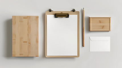 Workspace Organizer with Blank Paper on Beige Surface