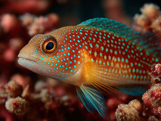 Obraz premium A close-up of a tailor fish swimming near coral reefs.