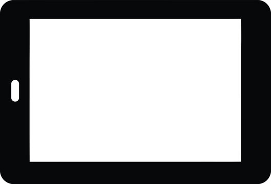 A black silhouette icon of a minimalist tablet computer in landscape mode