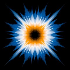 Fototapeta premium Vibrant abstract explosion of blue white and orange hues on a black background