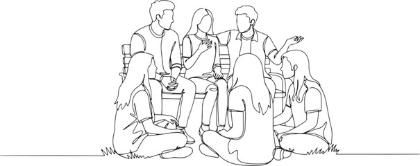 Obraz premium Group of young people discuss interesting task together and talking