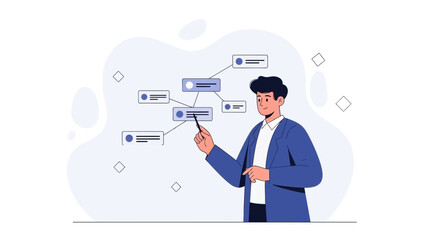 Businessman pointing at flowchart, business strategy and planning concept