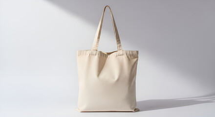 Beige canvas tote bag against a plain background
