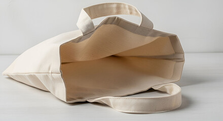 Beige canvas tote bag against a plain background
