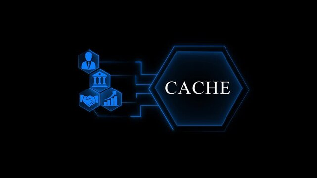Cache concept with business and finance on a black background technology data storage