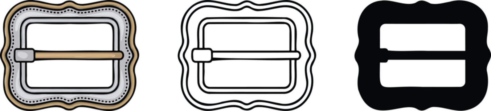 Belt buckle silhouette & Outline and illustration set isolated on transparent background