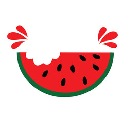Minimalist Watermelon Slice Illustration with Bite Mark and Juice Splashes