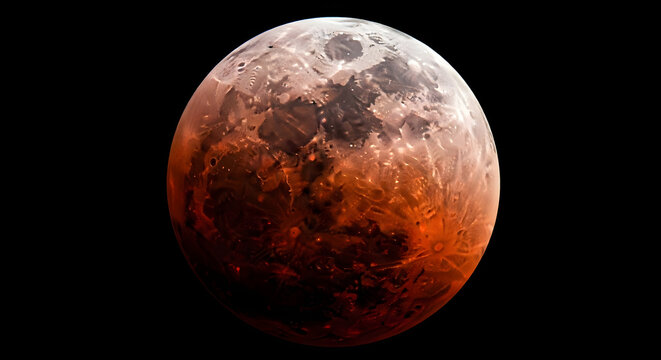Blood Moon During Total Lunar Eclipse Isolated on Black Background