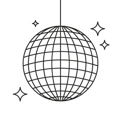 Disco ball with stars outline drawing, disco ball sign by a line